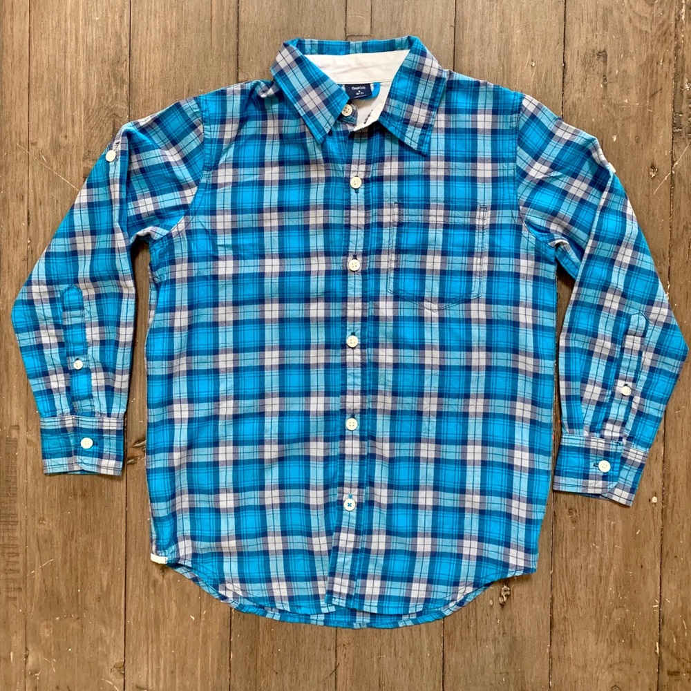 Boys blue button down collared shirt